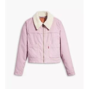 Levi's Retro Trucker Jacket Size Small Lilac Purple Corduroy Sherpa Collar Zipup